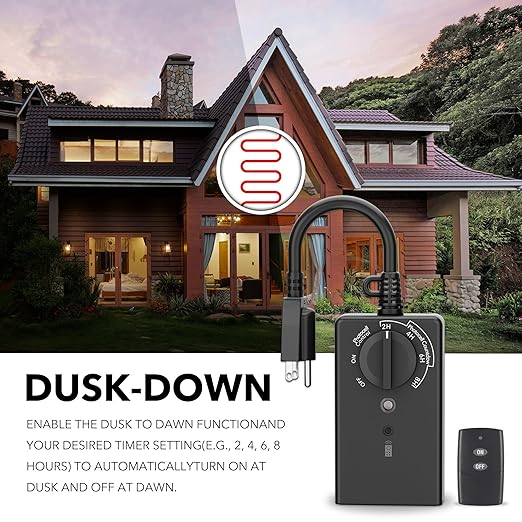 BN-LINK Outdoor Light Timer with Dusk to Dawn Sensor, 100 ft Range Remote Control, Weatherproof Dual Grounded Outlets, 15A 1/2HP, ETL Listed for Christmas and Halloween Decorations