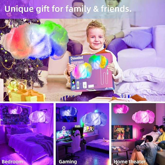 Cloud LED Lights for Bedroom, Color Changing, App & Remote Control, Music Sync (1 Set)