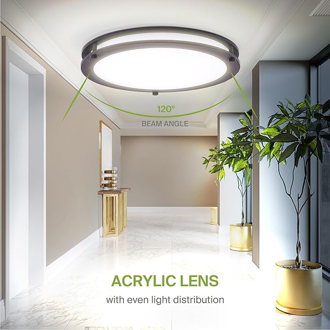 ASD LED 18" Round Flush Mount Lighting, Close to Ceiling Light Fixture | 3CCT, Dimmable, Energy Star, ETL Listed | 28W 2230LM 3000-5000K 120V | Low Profile Double Ring Lamp | Dark Bronze, 4 Pack