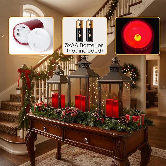 Amagic 3"x6" Red Flameless Candles with Remote, Christmas Battery Operated Candles with Timer, Waterproof LED Pillar Candles for Thanksgiving Table, Home, Outdoor Decor, Plastic, Set of 2