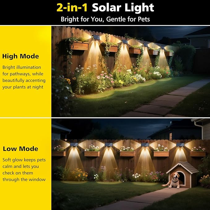 T-SUN Solar Fence Lights, 10 Pack Fence Lights Solar Powerd Outdoor 3000K 2 Mode Bright Warm White, Waterproof Dusk to Dawn Wall Fence Light for Backyard Wall Railing Patio Porch Pool