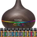 InnoGear Aromatherapy Diffuser & 10 Essential Oils Set, 400ml Diffuser Ultrasonic Diffuser Cool Mist Humidifier with 4 Timers 7 Colors Light Waterless Auto Off for Valentine's Gift, Dark Wood Grain