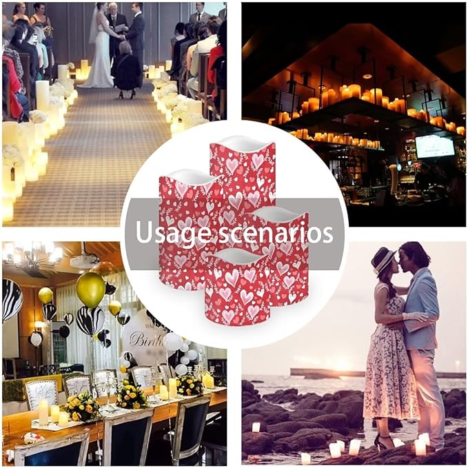 Red Heart Pattern Flickering Flameless Candles with Remote LED Pillar Candles Battery Operated with Timer Color Changing Electric Candles Valentine's Day Decoration