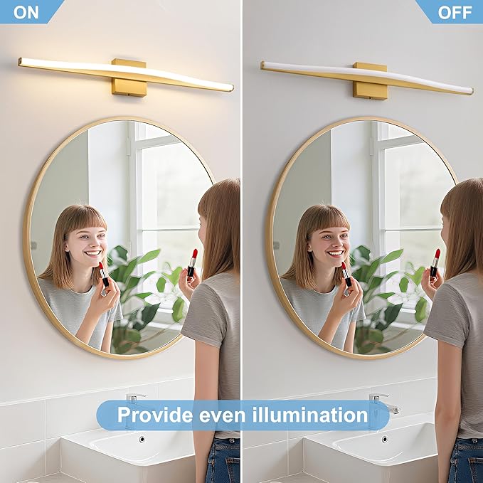 Modern Bathroom Vanity Light 32 inch, Curved, Dimmable 5CCT Led Bathroom Light Fixture Over Mirror, Gold Bar Vanity Light for Bathroom Mirror Cabinets-ETL Certificated Modern LED Vanity Makeup Lights