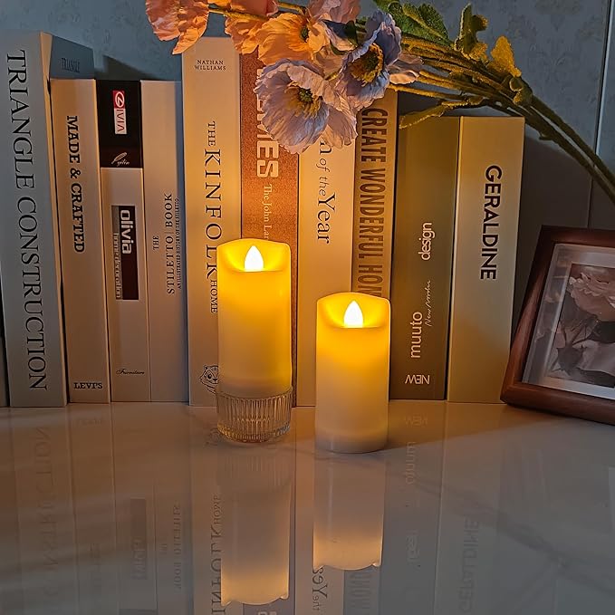 iZAN 2 Pack Flameless Battery Operated LED Pillar Candles with Remote Outdoor Waterproof Flickering Decorative Lights for Halloween Christmas Home Kitchen Décor Wedding Party Event Decorations 2”x4”