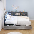 Corner Bed Frame Full with Storage, L Shaped Daybed for Kids,Full Corner Bed with Drawers, Shelves, RGB LED Lights & Charging Station, Sturdy Metal Kids Full Bed for Girls Boys,Gray