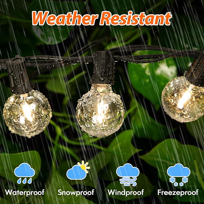 150FT LED Outdoor String Lights with 3 Color Lights, Dimmable String Lights for Outside with Remote, G40 Globe Waterproof Patio Lights with 75+2 Shatterproof Bulbs for Party Backyard BBQ House Camping