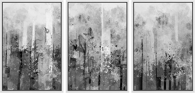 wall26 Framed Canvas Print Wall Art Set Black & White Paint Splatter Display Abstract Shapes Illustrations Modern Art Minimalist Dramatic Grey Dark for Living Room, Bedroom, Office - 24"x36"x3 White