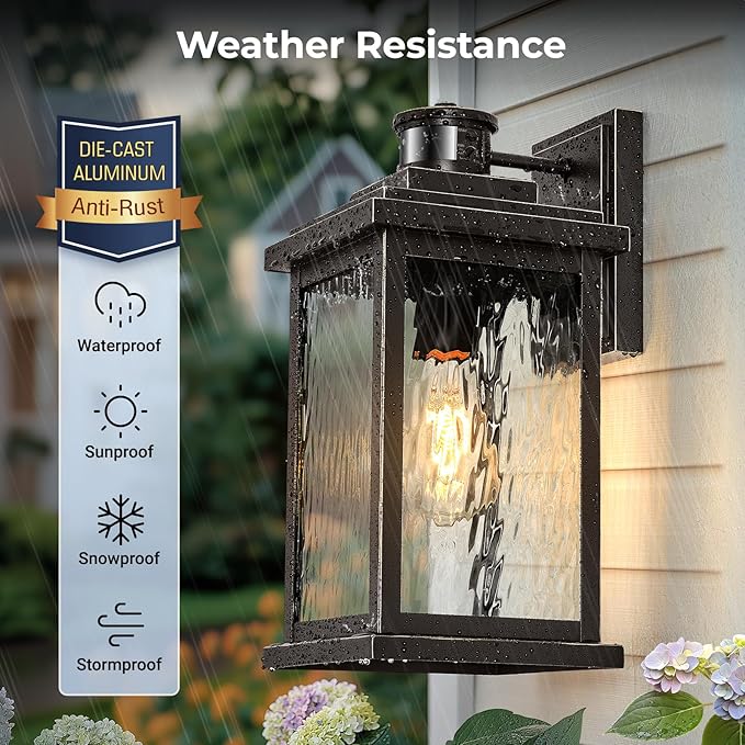 VIANIS Advanced Motion Sensor Light Outdoor, Large Bronze Exterior Lighting Fixtures, Easy-to-Install, Aluminum Waterproof Porch Lights Outdoor with Water Glass for Porch, Garden, Front Door