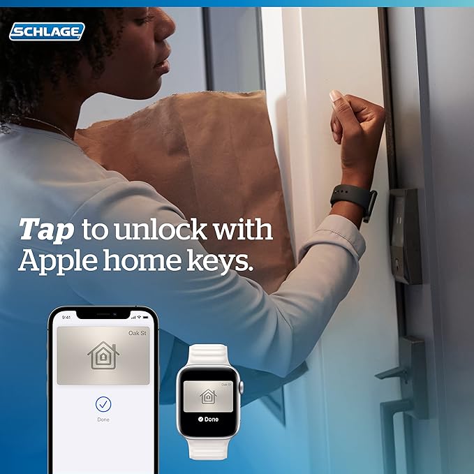 Schlage Encode Plus Smart Wi-Fi Lock for Front Door,Keyless Entry Deadbolt,Unlock with Apple Watch,Built-in WiFi and App Control,Easy Install,Alexa & Apple HomeKit Compatible,Satin Nickel,(Pack of 4)