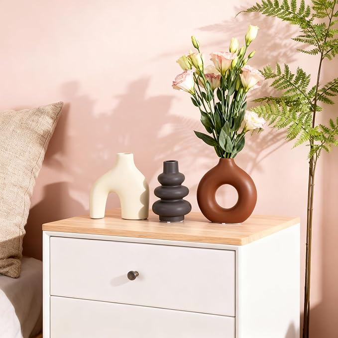 Ceramic 3 Pcs Vase Set,Modern Home Decor Table Centerpiece,Minimalist Nordic Vases, Wedding, Living Room, Bookshelf, Office, Modern Home, Entryway Boho Decor (D)
