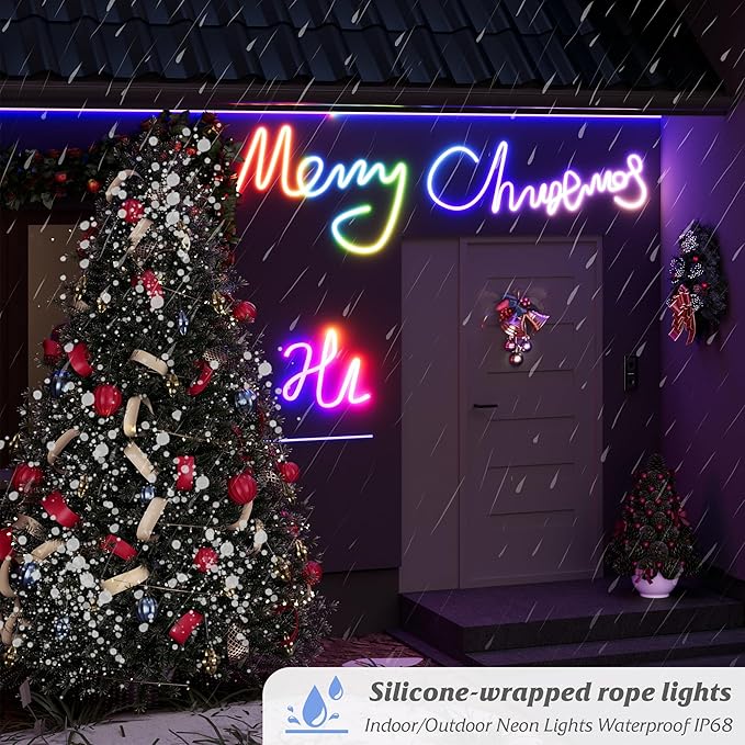 Smart LED Neon Rope Lights, WiFi Gradient RGB+IC Rope Lights Indoor with Remote, Waterproof Flexible DIY LED Strip Lights for Bedroom, Cuttable, Music Sync, Compatible with Alexa, 16.4ft
