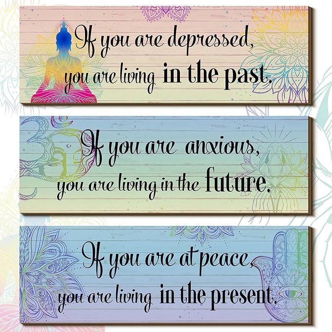 Yerliker 3 Buddha Decor Buddha Wall Art Meditation Room Chakra Decor for Bedroom Zen Quotes Wall Decoration Spiritual Gift Hanging Buddhism Spa Room Decoration Yoga Art for Women(Colorful)