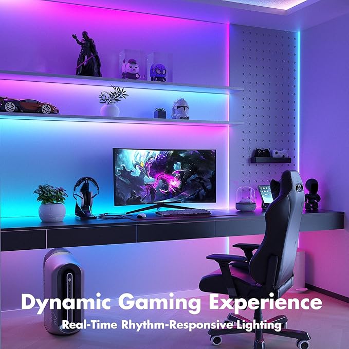 Led Lights for Bedroom 130FT Smart IC+RGB, Music Sync Color Changing Strip Lights, 24Key Remote+App Control Light Strip for BedHead,Underbed,Ceiling,Background Wall(2Rolls of 65.6FT)