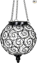 Solar Hanging Lantern Outdoor Garden Lights, Round Glass and Metal Hanging Lantern, 15 Firefly LED Lights, 7 x 20 Inch (Clear)