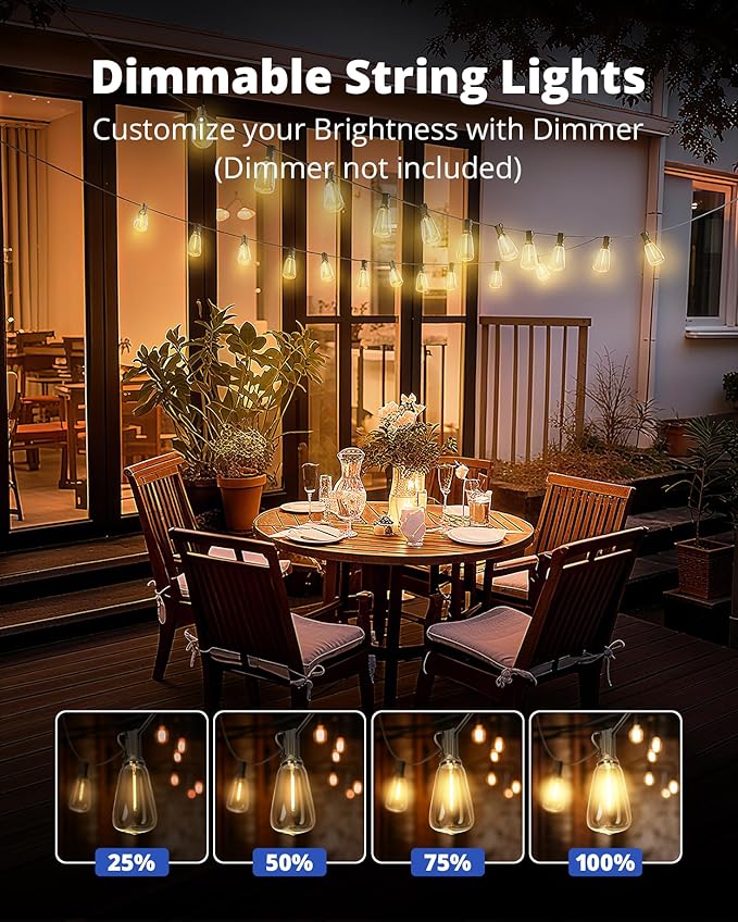 VIPAR Outdoor String Lights 30FT LED Patio Lights Waterproof with 13+1 Shatterproof ST38 Edison Bulbs, Connectable Outside Hanging Light for Porch, Garden, Backyard, Deck, Balcony, Decor, 2700K