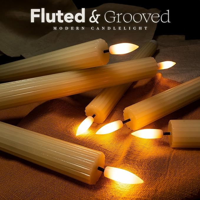 WYZworks 10" Fluted Ribbed LED Ivory Grooved Pillar Candles, Remote & 24h Timer Memory, On/Off Switch - Flameless Dimmable Battery Operated w/Flicker Mode, Home Wedding Decor (6 Pack)