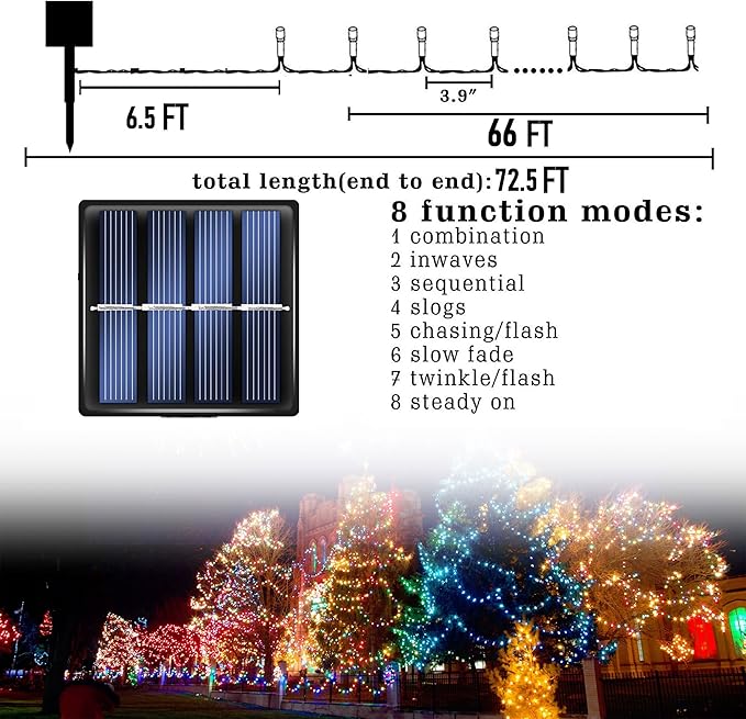 Dazzle Bright 2 Pack Total 400LED 132FT Halloween Solar String Outdoor Lights, 8 Modes Waterproof Halloween Lights for Bedroom Patio Garden Tree Party Yard Decoration (Purple & Orange)