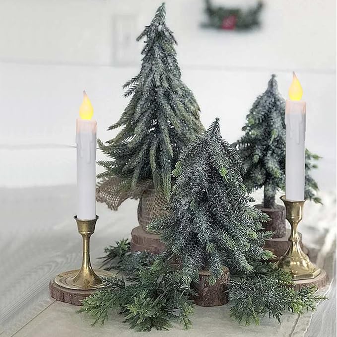 CVHOMEDECO. Flickering Taper Candles LED Drip Flameless Candles, Battery Operated with Timer, White, 6-3/4 Inch, Set of 4