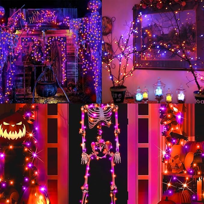 LAMPHOME Purple and Orange Halloween Lights, 99Ft 300LED Mini String Lights, Fairy Lights Connectable Christmas Tree Lights Decorations for Outdoor Indoor Patio Home Party Garden Yard Decor
