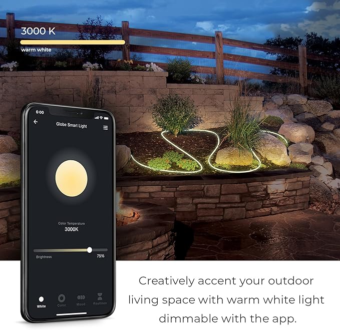 Globe Electric 50273 Wi-Fi Smart Flexigon Multicolor Changing RGB LED Plug-in Outdoor Indoor Neon Strip Light, No Hub Required, Voice Activated, 5 Meters/16.4 Feet, IP65 Rated, 3000 Kelvin