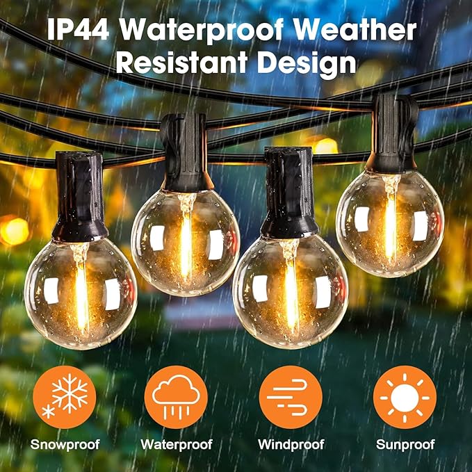 36 Pack G40 Replacement Bulbs for Outdoor String Lights, Shatterproof LED Globe Light Bulbs for Indoor Outdoor Patio Cafe Decor, E12 Screw Base, Warm White
