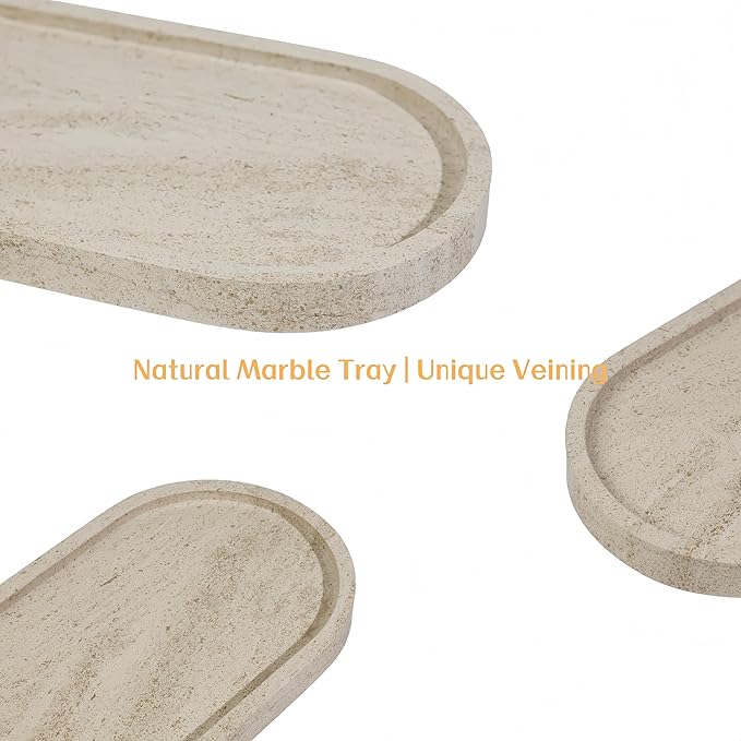 Marble Vanity Tray Organizer - 9.8"x5" Italy Natural Stone Decorative Tray，Jewelry, Perfume & Candle Display Tray，Bathroom Vanity, Dresser Top, Nightstand Decor