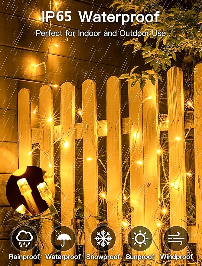 String Lights Indoor Bedroom, 98FT 200 LED Fairy String Lights Outdoor Waterproof, 8 Modes Memory Twinkle Christmas Light Plug in for Classroom Dorm Patio Tree Garden Decor (Warm White)