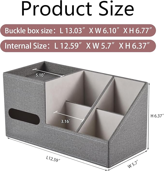 Plus Size Tissue Box Cover-Square Linen Tissue Cover with Side Storage and Tray,Modern Makeup Organizer,Leather Tissue Holder Decorative Cube Organizer for Living Room Vanity NightStand Office,Grey