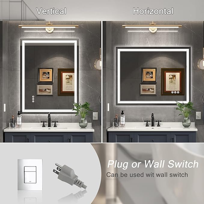 Led Mirror for Bathroom with Front Light and Backlit, Bathroom Mirror with Led Lights, Vanity Mirror with Lights for Wall, Anti-Fog, Dimmable 36" L x 28" W Neutral White（frontlit+Backlit