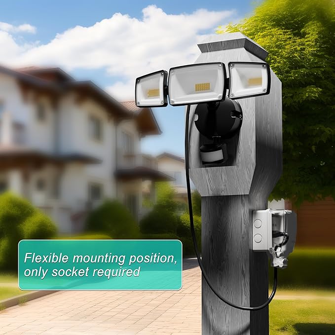 USTELLAR 55W Plug in Motion Sensor Lights Outdoor, Flood Lights Motion Sensor with Remote Control, Dusk to Dawn Security Light for Outside, 5000k, 5500lm, IP65 Waterproof for Porch, Yard-2 Pack