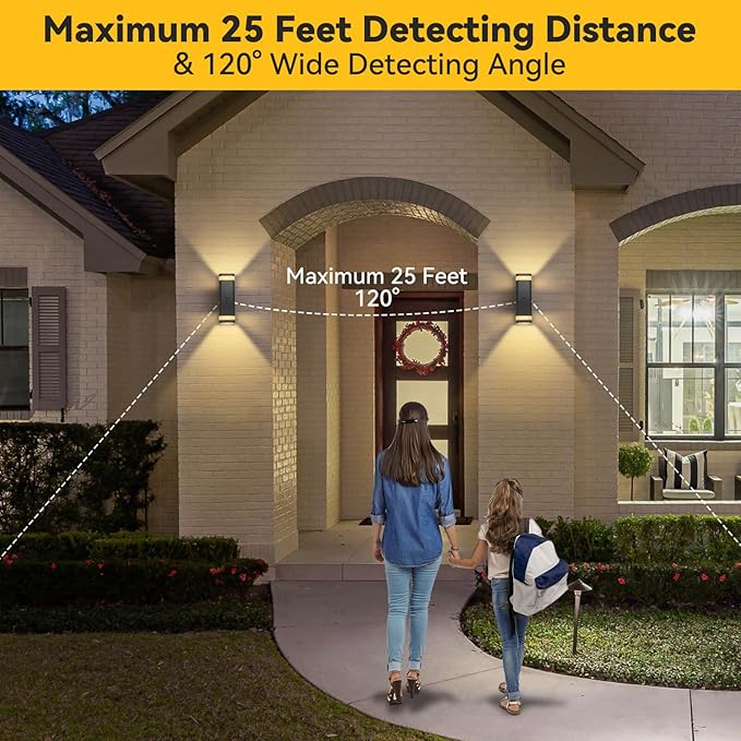 SHIMR Motion Sensor Outdoor Wall Light, Modern Dusk to Dawn Up Down Sconce with 3 Modes, Waterproof Exterior Light Fixture for Porch Garage Patio, 3000K LED Bulb Included, Black Finish