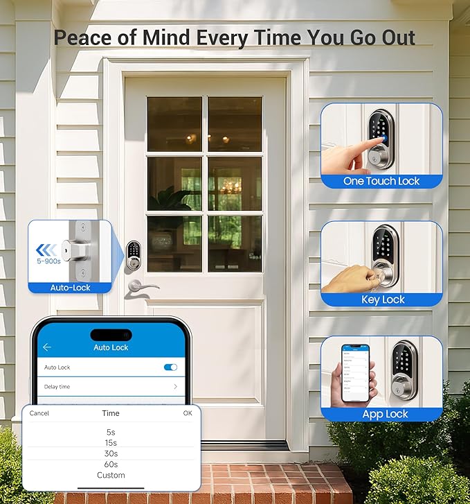 Veise RZ07 Fingerprint Smart Lock, 7-in-1 Smart Locks for Front Door, Keyless Entry Door Lock with App Control, Biometric Electronic Touchscreen Keypad Deadbolt, Satin Nickel