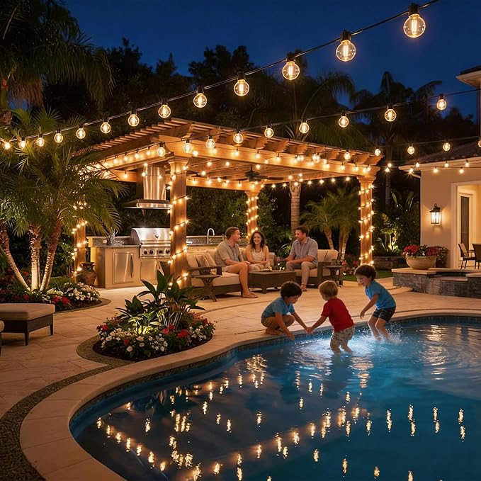 RTTY Outdoor String Lights 150 FT G40 LED Patio Light, Plug-in, 77 Plastic Edison Bulbs, Waterproof Connectable Hanging Globe Light for Cafe Bistro Backyard Porch Balcony Decor, 2700K Warm White