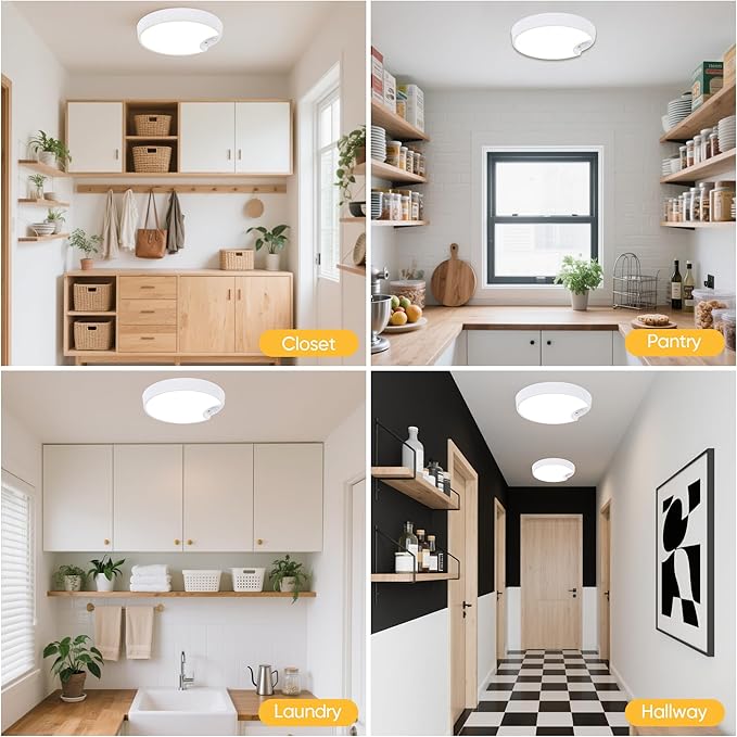Rechargeable Motion Sensor Ceiling Light: Indoor LED Wireless Ceiling Light with Remote - Cordless Motion Activated Ceiling Lamp with Timer for Closet Hallway Bedroom (Rechargeable)