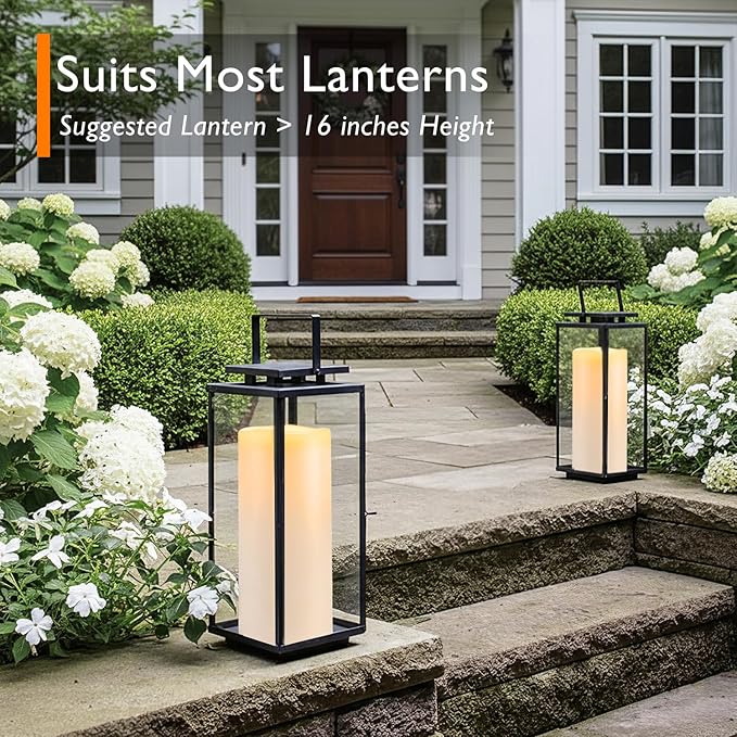 Homemory 12" x 5" Large Waterproof Outdoor Flameless Candles with Remote Control and Timer, Battery Operated Flickering LED Pillar Candles for Outdoor Larterns, Porch, Long Lasting, Set of 2