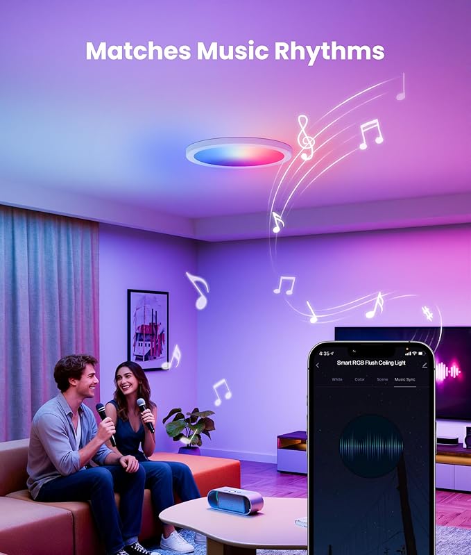 12 Inch Smart Ceiling Light, 2400LM RGBCW LED Flush Mount Ceiling Light Work with App & Voice Control, 2700K-6500K Dimmable LED Ceiling Light Fixture for Living Room Bedroom Gaming Room, 2 Pack