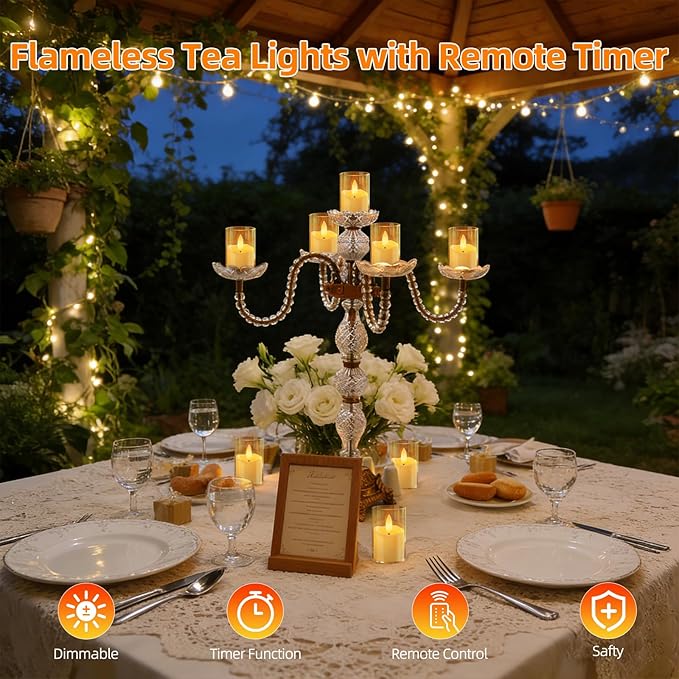 Rechargeable Acrylic Flameless LED Candles with Timer Control, Long Lasting Electric Tealights, Flickering Warm Glow Votive Candles for Holiday & Daily Decoration, (Set of 6, Amber)