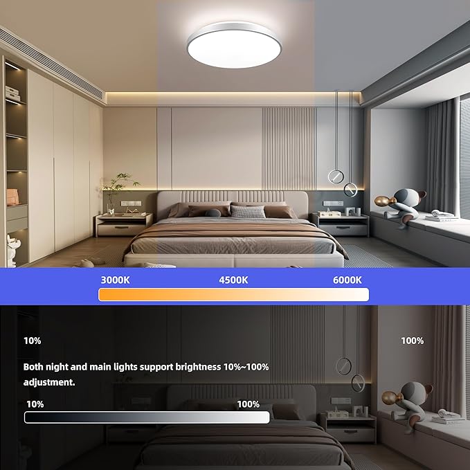 HOREVO LED Bluetooth Ceiling Light with Speaker Remote Control‌ Dimmable RGB Color Changing, Modern Flush Mount for Living Room, Bedroom, Kitchen, Laundry，Silver 16inch