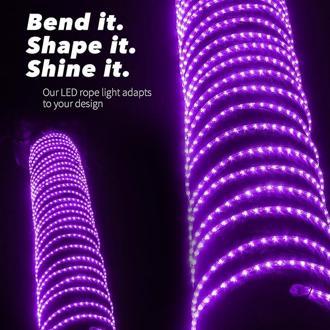 WYZworks 3312LEDs, 300ft LED Outside Rope Lights, Outdoor ETL Certified Waterproof Permanent 360 Degree Light Emitting, Flexible Tube, Connectable, Christmas Palm Tree Exterior Landscape, Purple