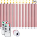 WYZworks 10" Fluted Ribbed LED Dusty Rose Grooved Pillar Candles, Remote & 24h Timer Memory, On/Off Switch - Flameless Dimmable Battery Operated w/Flicker Mode, Home Wedding Decor (12 Pack)