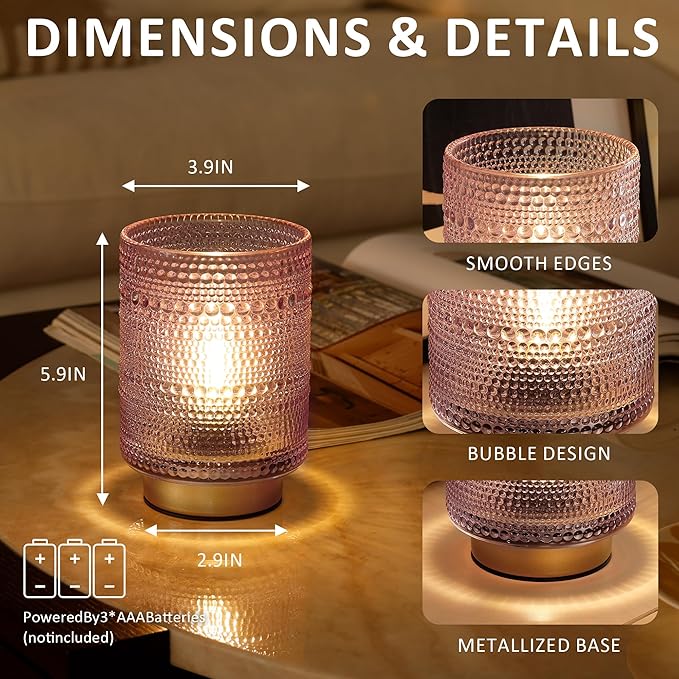Battery Operated Decorative Lamp with Timer, Small Cozy Ambience Lamps for Shelf/Bedside/Table Decor, Cordless Table Lamp with LED Bulb for Girls Room/Dorm/Office Desk/Cubicle/Bathroom Decor-PINK