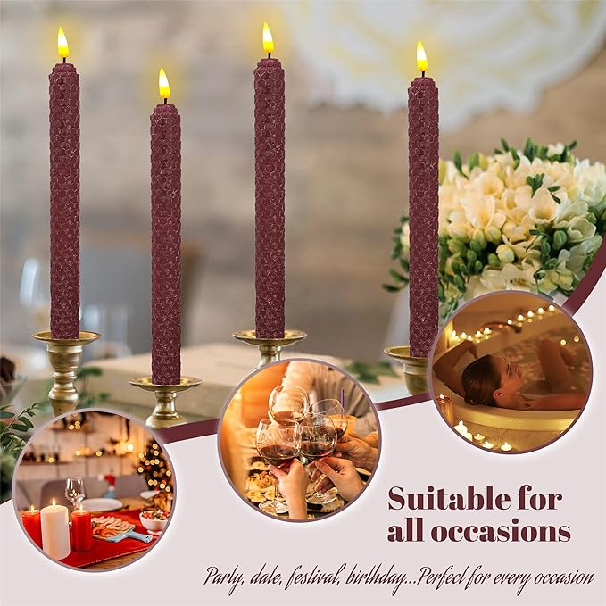 Flameless Candles Remote Candlesticks-10inches Timer Flickering Battery Operated Candles Honeycomb LED Taper Candles Lights for Home Wedding Party Windows Decorations,4pcs,RG