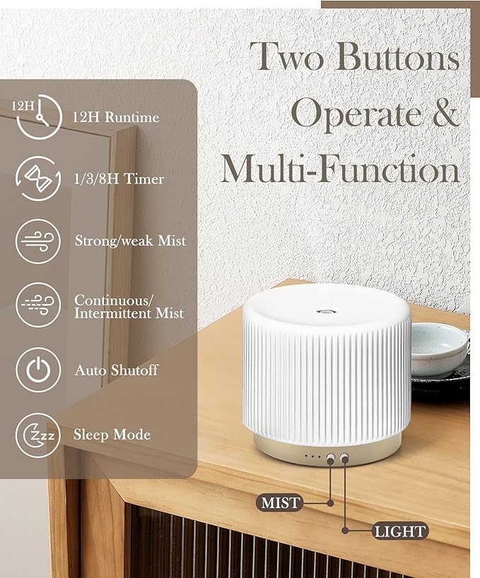 Essential Oil Diffuser -280ml Ceramic Diffuser for Large Room&Commercial Use, 2.4MHz Cool Mist Humidifier & Independent Decorative Light & Aromatherapy Diffuser, Pulse&Continuous Mist, Timer, Auto-Off