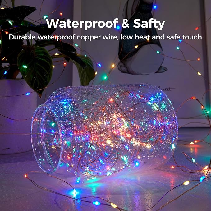 1 Pack 32. 8 ft. USB Powered Fairy Lights with Remote & Timer, 100 LED USB Twinkle String Lights - Silver Wire, 8 Modes, Waterproof, Multi Color Starry Lights for Party, Wedding, Christmas