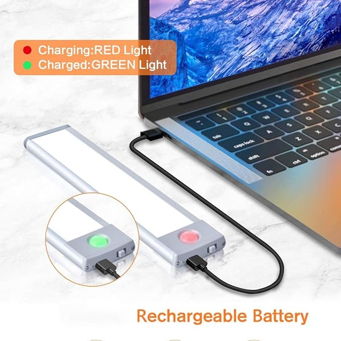7" LED Cabinet Light with Motion & Light Sensor, Pack of 2 Rechargeable Under Cabinet Lighting, 3 Color Modes 3000K/4500K/6000K, 36 LEDs, 100LM, USB, 1100mAh Battery, Wireless Closet Light