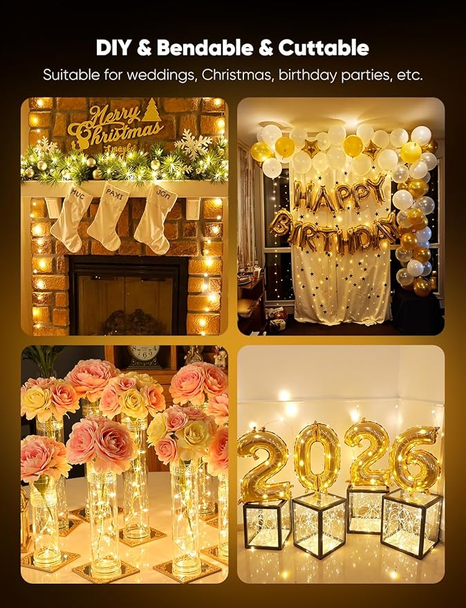 Minetom 30 Pack Fairy Lights Battery Operated String Lights 8 Modes, 7ft 20LED Warm White Waterproof Silver Wire Twinkle Lights, Firefly Starry Moon Lights for Mason Jars DIY Christmas Wedding Party