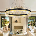 Glam Crystal Chandelier Interior Ring Chandeliers with Remote Dimmable LED Light Adjustable Hanging Lights Luxury Ceiling Pendant Lighting Fixtures for Living Dining Bedroom Foyer Black Light