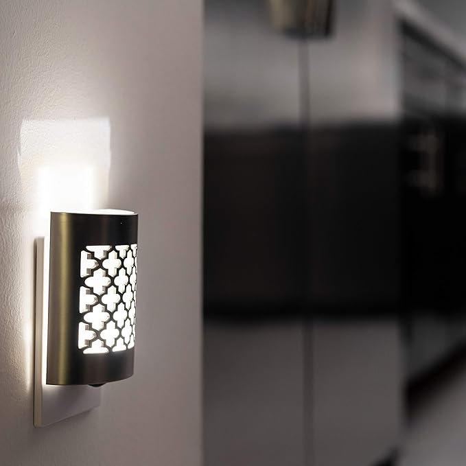 GE CoverLite LED Night Light, Plug-in, Dusk to Dawn Sensor, Home Decor, LED Lights for Bedroom, Bathroom, Kitchen, Hallway, 2 Pack, 46815, Brushed Nickel | Moroccan