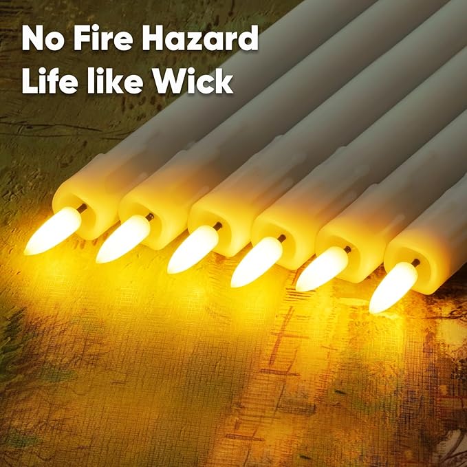 Homemory 7 Inches Flameless Taper Candles with Remote Timer, Short Led Candlesticks with 3D Flickering Light, Battery Operated Candles with Lifelike Flame for Wedding Home Xmas Decor, White, 6 Pcs